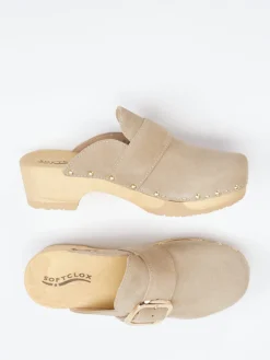 Damen Softclox – Clogs aus Veloursleder mit Holzsohle