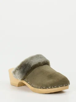 Damen Softclox – Clogs aus Veloursleder mit Lammfell