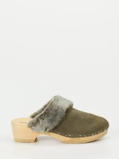 Damen Softclox – Clogs aus Veloursleder mit Lammfell