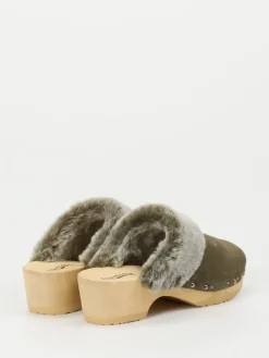 Damen Softclox – Clogs aus Veloursleder mit Lammfell