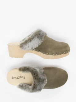 Damen Softclox – Clogs aus Veloursleder mit Lammfell