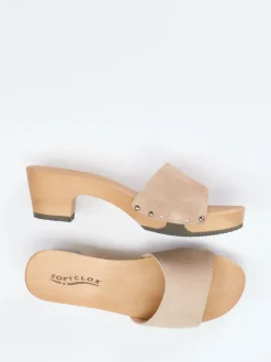 Damen Softclox – Clogs aus Veloursleder mit Holzsohle