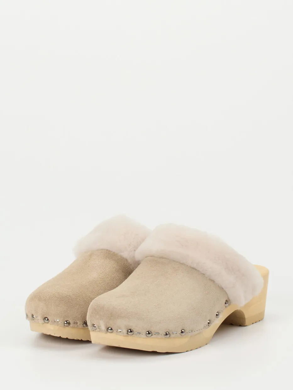 Damen Softclox – Clogs aus Veloursleder mit Lammfellrand