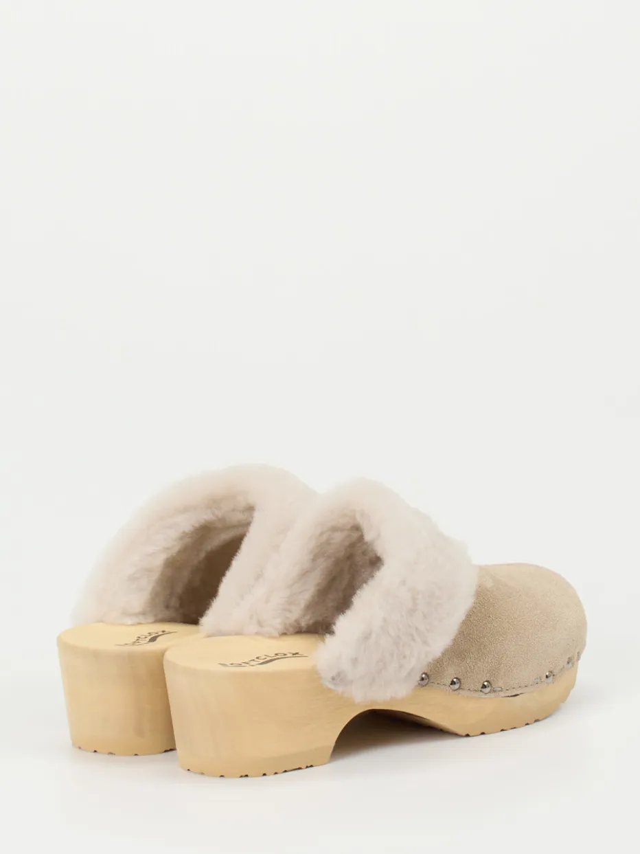 Damen Softclox – Clogs aus Veloursleder mit Lammfellrand