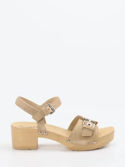 Damen Softclox – Clogsandalen aus Veloursleder sandbeige