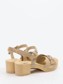 Damen Softclox – Clogsandalen aus Veloursleder sandbeige