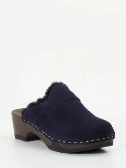 Damen Softclox – Gefütterte Clogs aus Veloursleder Dunkel