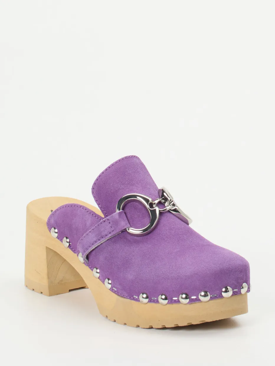 Damen Softclox – Plateau-Clogs aus Veloursleder Flieder