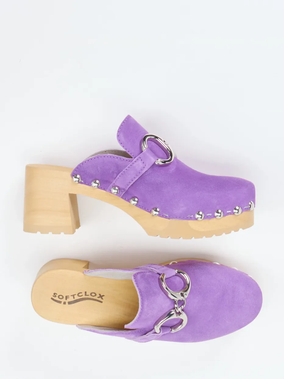 Damen Softclox – Plateau-Clogs aus Veloursleder Flieder