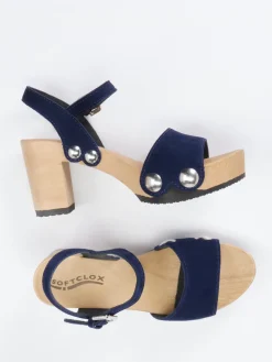 Damen Softclox – Plateausandale aus Veloursleder marine