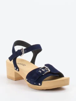 Damen Softclox – Plateau-Sandale aus Veloursleder Dunkel