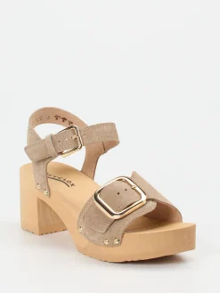 – Plateau-Sandalen aus Veloursleder sandbeige*Softclox New