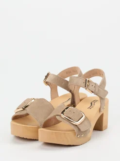 – Plateau-Sandalen aus Veloursleder sandbeige*Softclox New