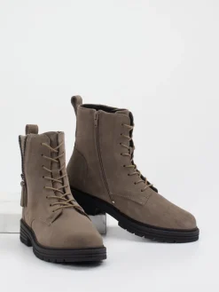 – Schnürstiefelette aus Veloursleder steingrau*Solidus