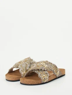 – Pantoletten aus Metallicleder mit Korkfußbett*Strategia Discount