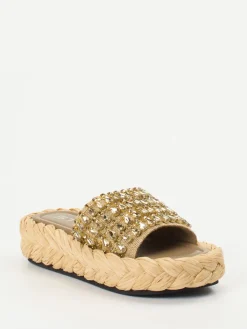 Damen Strategia – Plateau-Sandale aus Metallic mit Bastoptik