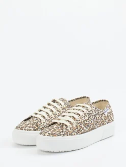 Damen Superga – Plateau-Sneaker aus Textil mit Leo-Print
