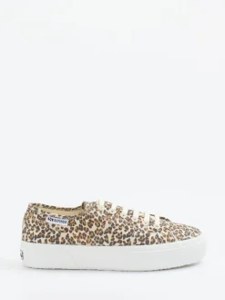Damen Superga – Plateau-Sneaker aus Textil mit Leo-Print