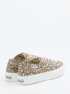 Damen Superga – Plateau-Sneaker aus Textil mit Leo-Print