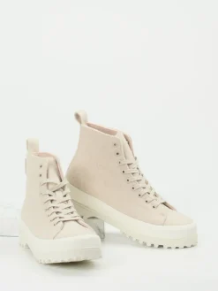 Damen Superga – Schnürboots aus Filz in Creme