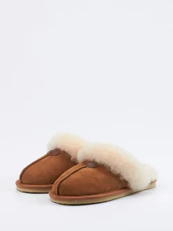 Damen Thies – Hausschuh aus Veloursleder cognac