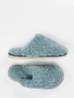 Damen Thies – Pantoffeln aus Lammfell in Blaugrau