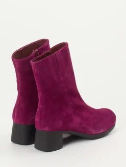 Damen Think – Ankle Boots aus Veloursleder in Beerenrot
