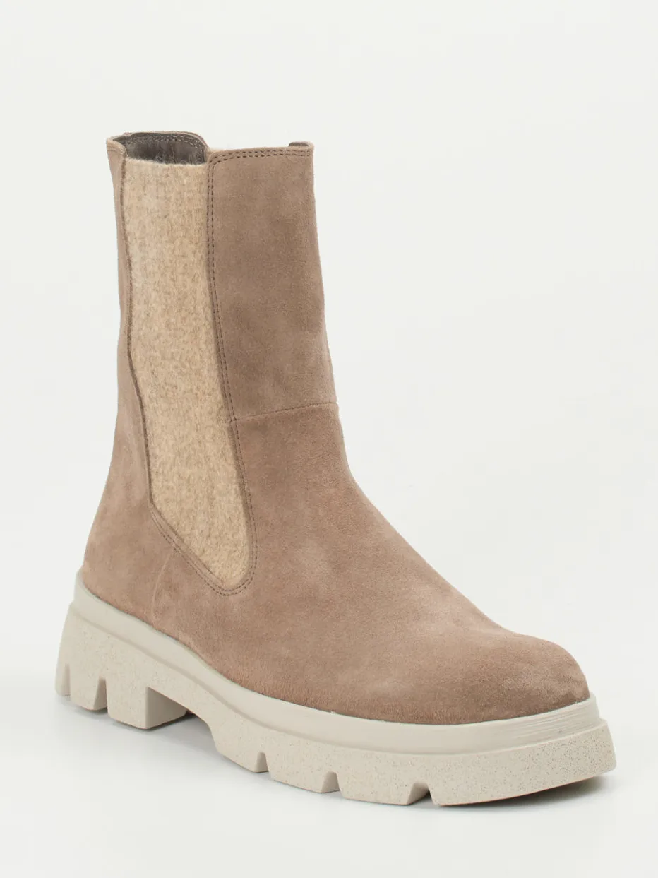 Damen Think – Chelsea Boots aus Veloursleder in Taupe