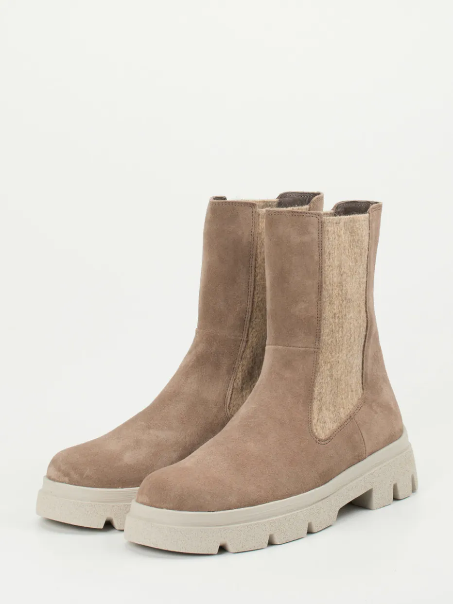 Damen Think – Chelsea Boots aus Veloursleder in Taupe