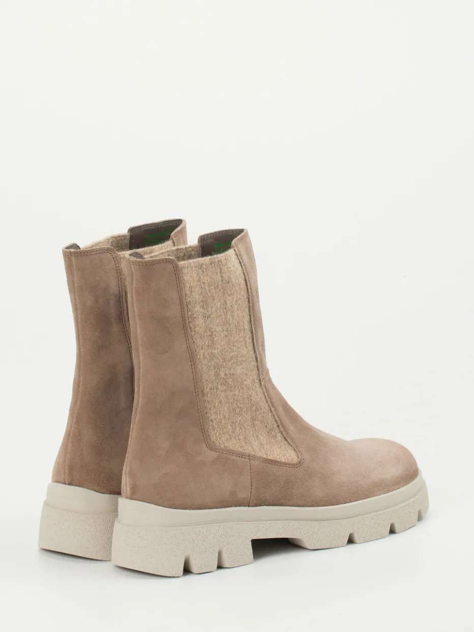 Damen Think – Chelsea Boots aus Veloursleder in Taupe