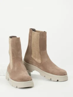 Damen Think – Chelsea Boots aus Veloursleder in Taupe