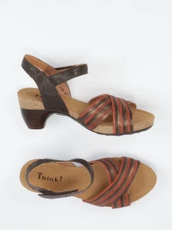 Damen Think – Sandalette aus Metallicleder in rot