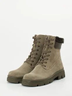 – Schnürstiefelette aus Veloursleder taupe*Think New