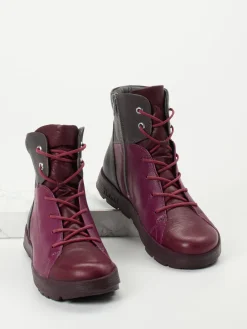 Damen Think – Schnürstiefeletten aus Ziegenleder Brombeer