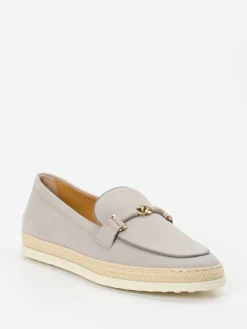 Damen Tod's – Slipper aus Nubukleder mit Bastsohle