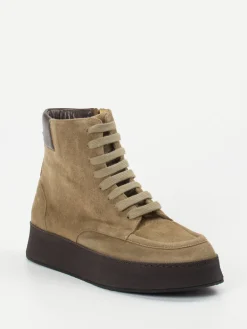 Damen Truman's – Schnürstiefelette aus Veloursleder Sandbeige