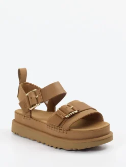 Damen UGG – Plateau-Sandalen aus Nubukleder cognac
