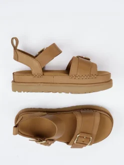 Damen UGG – Plateau-Sandalen aus Nubukleder cognac