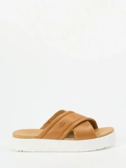 Damen UGG – Plateau-Sandalen aus Kalbleder cognacfarben