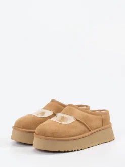 Damen UGG – Plattform-Pantolette aus Veloursleder Karamell