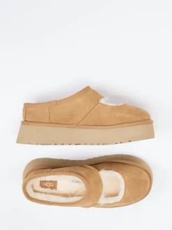 Damen UGG – Plattform-Pantolette aus Veloursleder Karamell