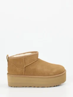 Damen UGG – Plattform-Stiefelette aus Veloursleder camel