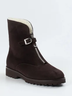 Damen Unützer – Stiefeletten aus Veloursleder dunkel