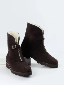 Damen Unützer – Stiefeletten aus Veloursleder dunkel