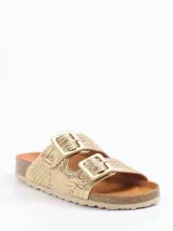 Damen Verbenas – Zweiriemer-Pantolette aus Metallic-Synthetik goldfarben