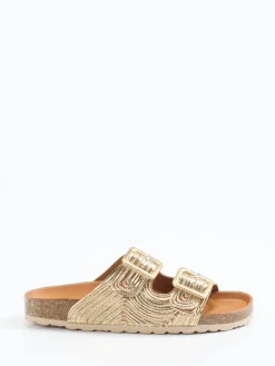 Damen Verbenas – Zweiriemer-Pantolette aus Metallic-Synthetik goldfarben