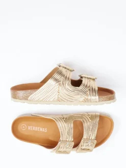Damen Verbenas – Zweiriemer-Pantolette aus Metallic-Synthetik goldfarben