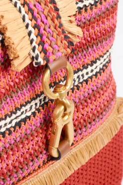 Damen Viamailbag – Bucket Bag aus Baumwolle mit Raffia-Details