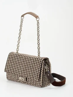 Damen Viamailbag – Schultertasche aus Bouclé-Textil Dunkelbraun