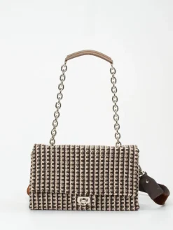 Damen Viamailbag – Schultertasche aus Bouclé-Textil Dunkelbraun